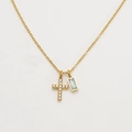 Collana a croce dorata con ciondolo in pietra blu e zirconi bianchi da donna - Marzo Blu Acquamarina / Stile Croce