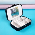 Portable black PU leather jewelry box with white velvet lining and interior mirror - 16*11*5cm / Black