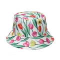 White cotton bucket hat with colorful tulip flower prints for sun protection in summer - M (56-58cm) / White Tulip Print