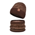 Winter coffee brown knitted beanie and neck warmer set with thick fleece lining for warmth - 2-Piece Set - Coffee