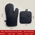 Set de guante de cocina de silicona negra y salvamanteles con rejilla antideslizante - Juego mediano negro (1 manopla + 1 almohadilla)