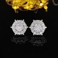Silver hexagonal snowflake stud earrings with round cubic zirconia and brilliant halo - Snowflake Radiant White (E5792)