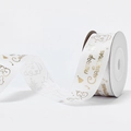 White Christmas satin ribbon with gold foil Merry Christmas text and snowman patterns - White Ribbon with Gold Stamping Christmas Design (9m)