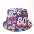 Detail of retro 80s bucket hat featuring graffiti prints and reinforced brim stitching - M (56-58cm) / 80A Retro Pop Art