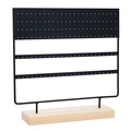 Black metal jewelry organizer with wooden base for earrings and necklaces - 144 Holes Medium / Black