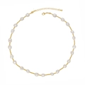 18K gold plated necklace with natural freshwater pearls and lobster clasp on white background - White