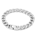 Polished silver stainless steel Cuban link bracelet with a square folding clasp - Silver Bracelet