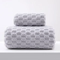 Light gray waffle weave coral fleece towel set with soft textured checkered pattern - Towel 35*75cm / Cloud Fleece Elegant Grey