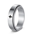 6mm silver spinning ring for men made of titanium steel with a black laser cross pattern - US 6 / Silver