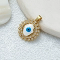Gold plated evil eye pendant with blue resin center and white zircon stones inlay - D3512JB Pendant 11