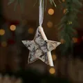 Stella di Natale in corteccia di betulla 7,5cm appesa al ramo per decorazione festiva - Stella a cinque punte