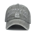 Gorra de béisbol gris desgastada con bordado Route 66 en denim con visera curva - Gris / Ajustable