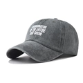 Detail of vintage washed dark gray cotton baseball cap with white printed lettering - Adjustable / Army Green