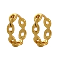 Golden S925 sterling silver chain link hoop earrings with minimalist geometric design - Gold (Style E)