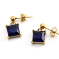 Boucles d'oreilles rectangulaires en acier titane doré avec pierres zircon bleu foncé - Bleu