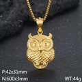 Collana con pendente a forma di gufo dorato rétro, piume dettagliate e catena a maglie quadrate - Stile Oro (Con Collana)