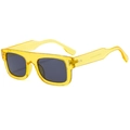 Vintage yellow square flat top sunglasses with dark lenses and metal rivet details - Yellow Frame Grey Lens