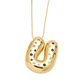 Gold bubble letter U pendant necklace with colorful cubic zirconia on box chain - Style U