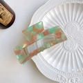 Large acetate hair claw clip with mint green and coral pink marble pattern - Amber Green 10.5cm