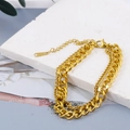Bracelet double couche en acier inoxydable plaqué or 18 carats avec maille gourmette - Bracelet double couche doré