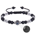Bracelet avec pierre de projection Je t'aime en 100 langues et perles noires mates - Cristal Blanc + Pierre Dépolie