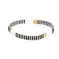Bohemian elastic Tila beaded bracelet in black and white with gold metal accents - Black White Gold