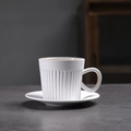 Minimalist white ceramic coffee cup and saucer set with vertical striped texture - 263-d Striped Coffee Mug + Saucer (white) 170ml / Universal