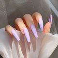 Detailed view of matte lavender long coffin press-on nails on a sheer fabric background - Light Purple Matte-Glossy(CBL-17)