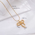 Golden stainless steel snake chain necklace with a textured bow pendant and beads - Twist Rope Bow 2511