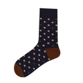 Street style navy blue cotton socks with brown polka dots and ribbed cuffs - 12 (Polka Dots)