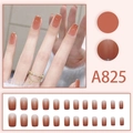 Brick red gradient press-on nails A825 with gold glitter line and nude base - Brick Red Gradient Glue Style (A825)