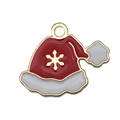 Ciondoli a cappello di Babbo Natale in smalto rosso e bianco con fiocchi di neve dorati - Cappello Natale Fiocco (19586) / 1 Pezzo (18x22mm)