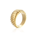 Anillo croissant de acero de titanio chapado en oro de 18K con textura vintage pulida - US 8 / Estilo de Cuerno en Espiral / Dorado