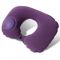 Purple inflatable U-shaped travel neck pillow with built-in manual press pump and soft flocking - Flocking/Velvet / Neck Pillow / Deep purple