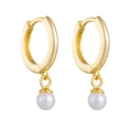 Eleganti orecchini a cerchio in argento S925 dorato con perle bianche rotonde - Argento 925 / Giallo