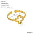 Anillo ajustable de acero inoxidable chapado en oro 18K con cuentas y trébol hueco - Abierto Ajustable / Dorado