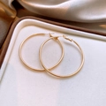Classic large golden hoop earrings with smooth metallic finish on silk background - 54# Silver Earring Post - Gold - 50mm Diameter