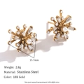 18K Gold Starburst Earrings with Pearl and Zirconia Accents, 15.7mm Stainless Steel Jewelry - Pearl Rhinestone Firework Stud Earrings / Gold