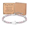 Pink bohemian beaded bracelet with silver cross charm and gift card in a craft box - Cross Pendant Style / With Card / Rose Quartz