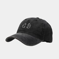 Charcoal black washed cotton baseball cap featuring minimalist white penguin embroidery - Black Penguin