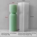 White silicone striped cylinder candle mold with a green finished wax model and measurements - Striped Cylinder Mold J-5104