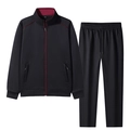 Men's autumn sport set with black zip-up jacket and matching trousers with red details - XS / Black
