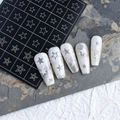 Adesivi per nail art a stella incavata con glitter argento e campioni sfumati bianchi - H346 Pentagramma Cavo