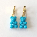 Sky blue gummy bear earrings with glitter resin and gold plated zircon hoops - Glitter Star Blue
