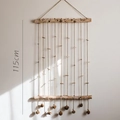 Nordic birch wood wall decor with hemp rope and pine cones for photo displays, 115cm - Large (50cm x 115cm) / Natural Wood Color
