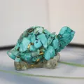 Turtle ornament made of turquoise crystal gravel and resin for home garden decor - Turquoise + Gold Foil