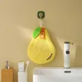 Hanging yellow pear-shaped coral fleece hand towel with embroidered HAPPY text - Embroidered / Pear (Good Fortune)
