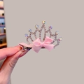 Sparkling pink crown hair clip with rhinestones and satin bow for girls - Crown 7 Diamonds Style 13