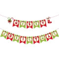 Striscione Merry Christmas classico in carta rosso e verde per decorazioni festive - Cappello di Natale + Albero (Y-00150-4)