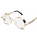 Retro steampunk round sunglasses with gold metal frame and side shield detail - Gold Frame Clear Lens C13